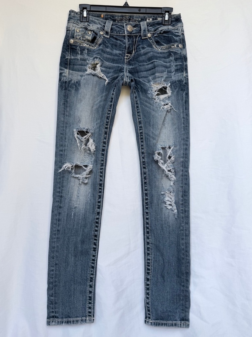 Miss Me Women's Distressed Skinny Jeans in Washed Blue